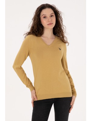 U.S. Polo Assn. Kadın Hardal V Yaka Basic Kazak 50313590-VR151