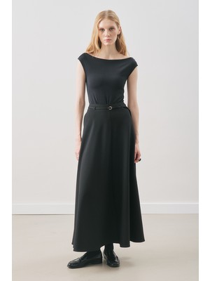 Manuka Kemer Detaylı Kloş Etek Siyah