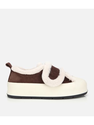 Hotiç Kadın Süet Deri Kahverengi İçi Kürklü Kalın Bantlı Spor Ayakkabı