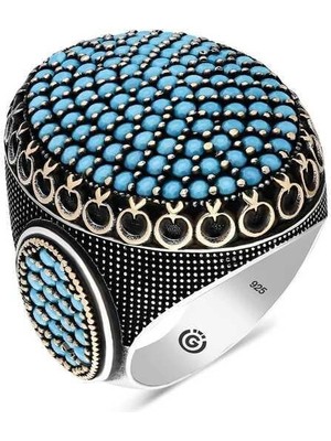 Gumush Hk Gümüş Erkek Yüzük Turkuaz Zirkon Taşlı Oval |Gümüş Takı Hediyelik Ürünler