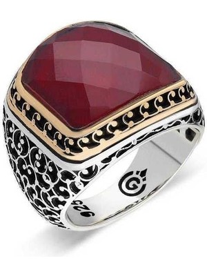 Gumush Hk Gümüş Erkek Yüzük Yakut Renk Kırmızı Taşlı |Gümüş Takı Hediyelik Ürünler