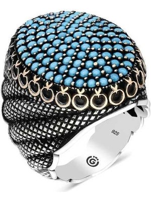 Gumush Hk Gümüş Erkek Yüzük Turkuaz Zirkon Taşlı Oval |Gümüş Takı Hediyelik Ürünler