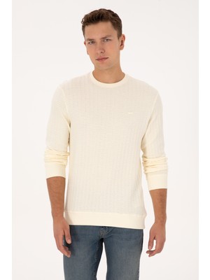 U.S. Polo Assn. Erkek Regular Fit Bisiklet Yaka Desenli Krem Sweatshirt 50308917-VR256