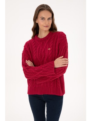 U.S. Polo Assn. Kadın Koyu Frambuaz Bisiklet Yaka Kazak 50310215-VR104