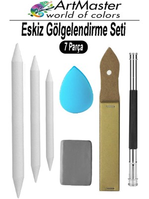ArtMaster Eskiz Gölgelendirme Seti 7 Parça 1 Paket Kalem Uzatma Aparatı Karakalem Kalem Zımparası Pastel Dağıtıcı Resim Sanatı