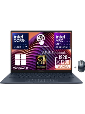 Asus Zenbook 14 UX3405CA Intel Core Ultra 7 255H 16GB 1TB SSD 14" OLED (Dokunmatik Ekran) Widows 11 Home Taşınabilir Bilgisayar - Asus Mouse WZ11