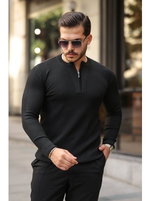 Etiler Collection Erkek Fermuarlı Bisiklet Yaka Dokulu Uzun Kollu Triko