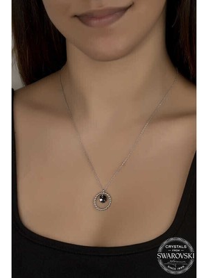 Ucarticaret Swarovski Crystal Taşlı Halka Gümüş Kadın Kolye