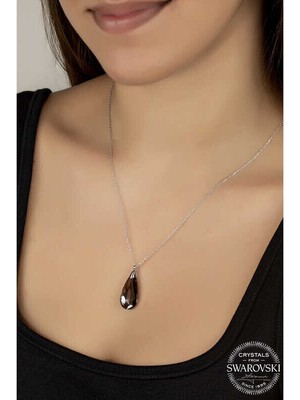 Ucarticaret Swarovski Crystal Taşlı Damla Gümüş Kadın Kolye