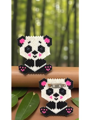 Seard Miyuki Boncuk El Yapımı Panda Broş - Yaka Iğnesi
