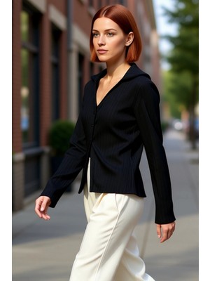 PayBuy Kadın Piliseli Düğmeli Uzun Kollu Örme Gömlek Modern ve Rahat Bir Tarz Sunuyor Fonksiyonel