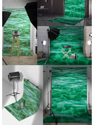 Arkhearts Zümrüt Su Vinil Backdrop – Dalgalı Su Yansımalı Fotoğraf Arka Planı (80×120 Cm)