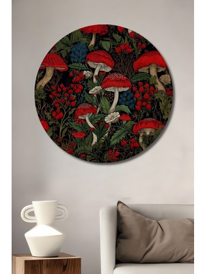 Teona Ahşap Kırmızı Mantar Ormanı Yağlı Boya Görünümlü Ahşap Dekoratif Tablo Yuvarlak Tablo