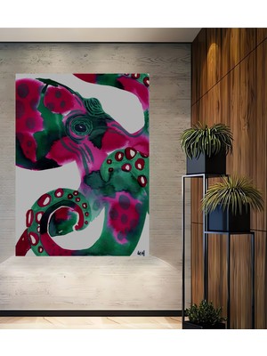 Teona Ahşap Renkli Ahtapot Sulu Boya Görünümlü Ahşap Dekoratif Tablo Dikdörtgen Tablo