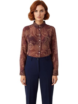 Ersefa Kadın Şal Desenli Şifon Gömlek Regular Kesim Fonksiyonel Dayanıklı Kaliteli Konforlu Rahat