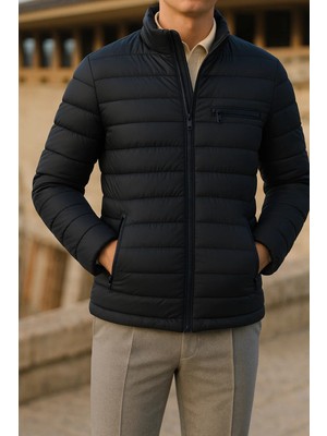 Comstar Erkek Kışlık Lacivert Şişme Mont Slim Fit Konforlu Tasarım Astarlı