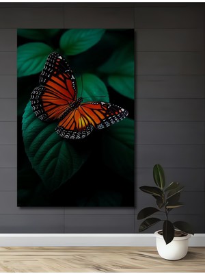 Teona Ahşap Turuncu Kelebek Yağlı Boya Görünümlü Dekoratif Ahşap Tablo Dikdörtgen Tablo