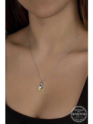 Ucarticaret Swarovski Crystal Taşlı Damla Gümüş Kadın Kolye