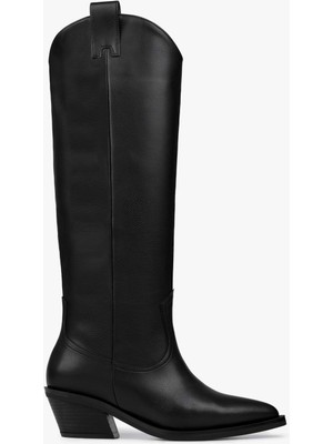 Shoeberry Kadın Kailey Siyah Cilt Kovboy Çizme