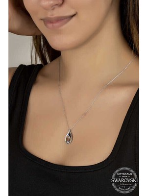 Ucarticaret Swarovski Crystal Taşlı Damla Gümüş Kadın Kolye