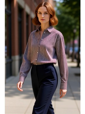 PayBuy Kadınlara Rahat Kesim Çizgili Poplin Gömlek Günlük Şıklık Sunan Çağdaş Tasarım Fonksiyonel
