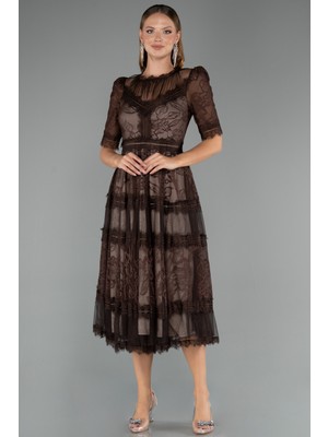 Abiyefon Kısa Kol Midi Davet Elbisesi ABK1388