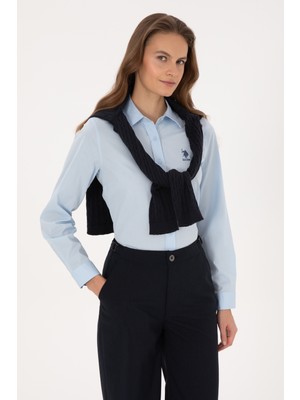 U.S. Polo Assn. Kadın Açık Mavi Basic Gömlek %97 Pamuk Slim Fit Trend Colorblock Desenli