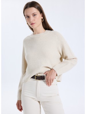 Vero Moda Bisiklet Yaka Normal Krem Kadın Kazak Vmbang Ls O-Neck Pullover Boo