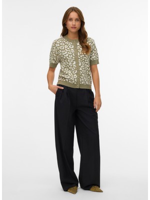 Vero Moda Bisiklet Yaka Normal Yeşil Kazak Kadın Vmtres Bıen 2/4 O-Neck Cardıgan