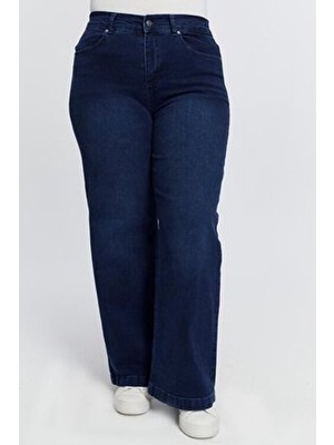 Rmg Beli Lastikli Bol Paça Büyük Beden Kot Pantolon Lacivert