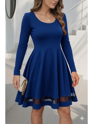 Defy Moda Etek Tül Detay Krep Elbise