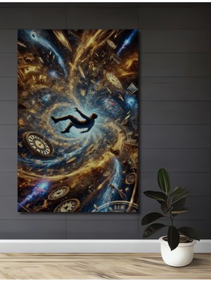 Teona Ahşap Zaman Tünelinde Kaybolan Adam Yağlı Boya Görünümlü Ahşap Dekoratif Tablo Dikdörtgen Tablo