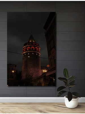 Teona Ahşap Galata Kulesi Soyut Sanat Yağlı Boya Görünümlü Ahşap Dekoratif Tablo Dikdörtgen Tablo