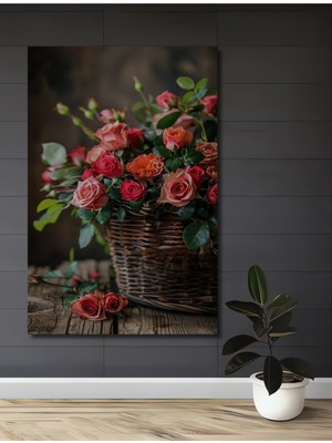 Teona Ahşap Gül Bahçesi Yağlı Boya Görünümlü Ahşap Dekoratif Tablo Dikdörtgen Tablo