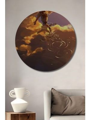 Teona Ahşap Çocuk Bulutu Yürüyüşü Yağlı Boya Görünümlü Ahşap Dekoratif Tablo Yuvarlak Tablo