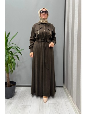 Clande Cep Detaylı Ipek Cupro Elbise Kahve 5005