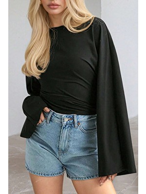 Tarz Cool Kadın Bluz Uzun Kollu Pamuklu Dar Kalıp Bisiklet Yaka Şık Tasarım