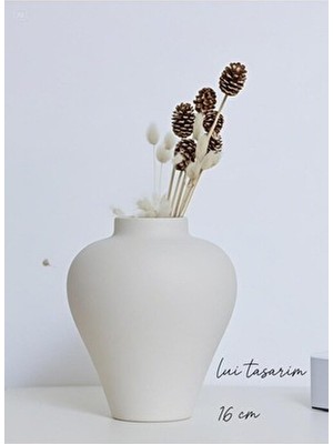 Lui Tasarım Zarif Iskandinav Tarzı Sade Seramik Mat Beyaz Vazo 20 cm