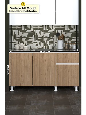 Fly Mobilya 150 cm Kahverengi Suntalam Poyraz Mutfak Alt Modül Evyeli Fonksiyonel Tasarım