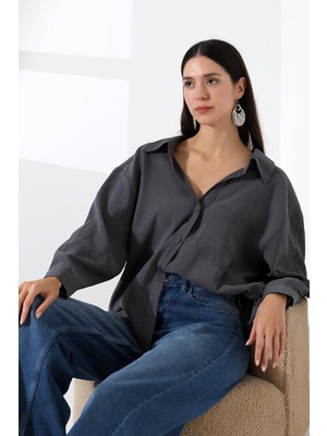 ribana Tek Cep Modal Oversize Kadın Gömlek