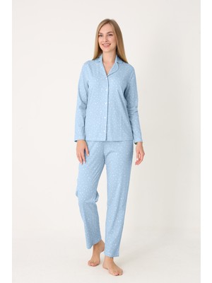 Nbb Mavi Moon And Stars Önden Düğmeli Pijama Takım