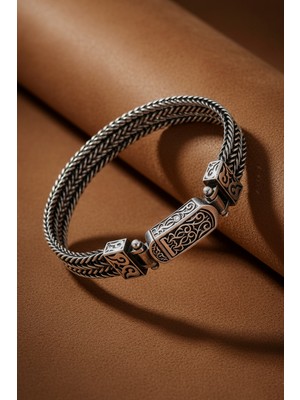 Silvera Telkari Midyat Hasırı Oksitli Erkek Gümüş Bileklik Cihan Gümüş Bileklik 925 Ayar ST389