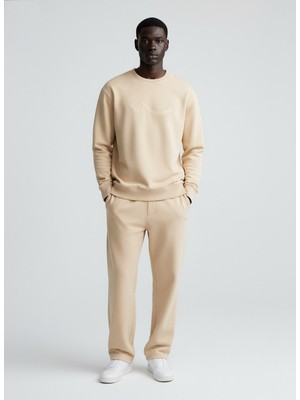 LTB Uzun Kollu Sıfır Yaka Sign Baskılı Bej Sweatshırt