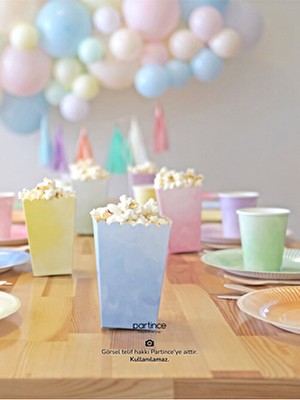 Partince 6'lı Pastel Renkli Popcorn Patlamış Mısır Kutusu Doğum Günü ve Baby Shower Temalı