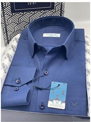 Fitmens Klasik Uzun Kol Oxford Hediye Kutulu Kolay Ütülenebilir Erkek Gömlek FS-001254 - Lacivert Saks Mavi