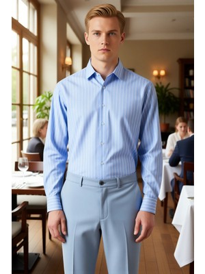 FRM Erkek Giyim Koleksiyonunun Zamansiz Parcası Cizgili Dokuma Kumas Regular Fit Gomlek Modern