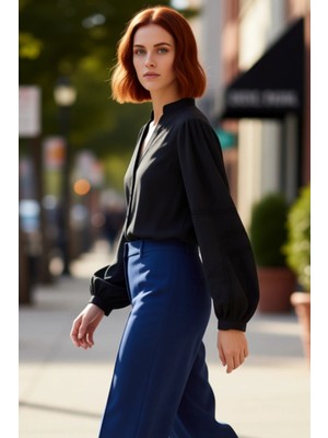 PayBuy Kadın Pamuklu Oversize Kesim Hakim Yaka Balon Kol Detaylı Şık Gömlek Fonksiyonel Dayanıklı