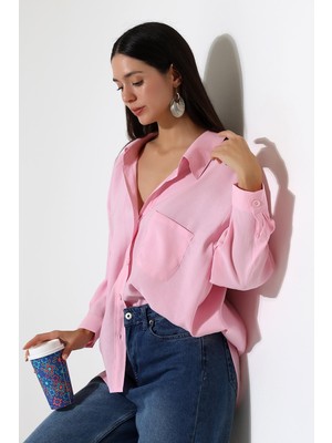 ribana Tek Cep Modal Oversize Kadın Gömlek
