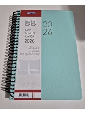 Gıpta 2026 Ajanda 17X24 Günlük Ajanda 407_SEK Su Yeşili