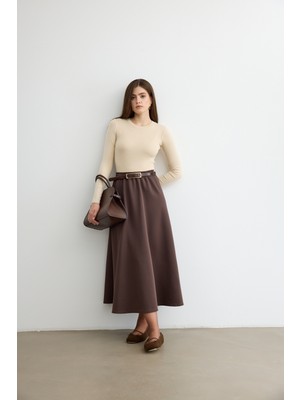 Emnora Mery Scuba Kloş Etek Acı Kahve